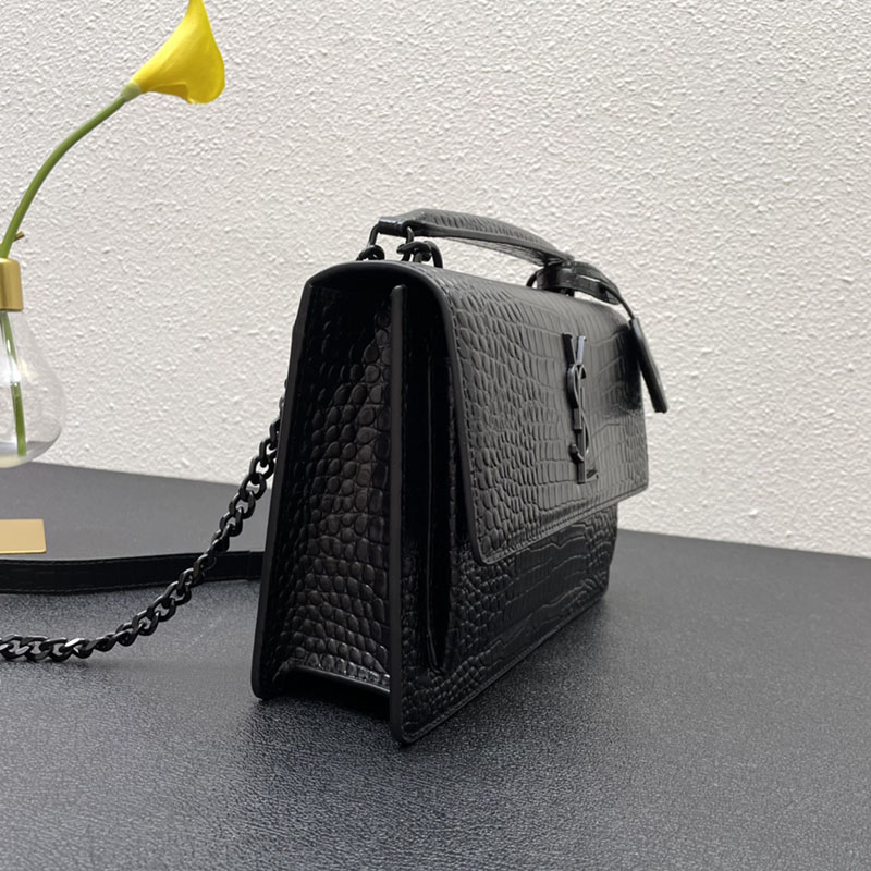 N品 YSL サンローラン ショルダーバッグ サンセット ミディアム ブラック 442906DND0U1000 カーフスキン ブラック金具 激安優良店 - 画像 (6)