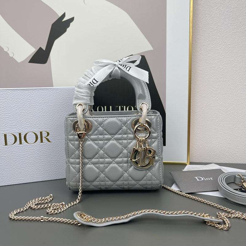 N品 DIOR ディオール Lady Dior バッグ ミニ M0505ONGE_M81B ストーングレー ゴールド金具 激安優良店 - 画像 (2)