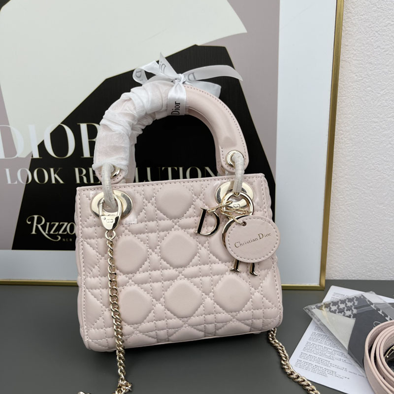 N品 DIOR ディオール Lady Dior バッグ ミニ M0505ONGE_M51U ピンクベージュ ゴールド金具 激安優良店 - 画像 (3)