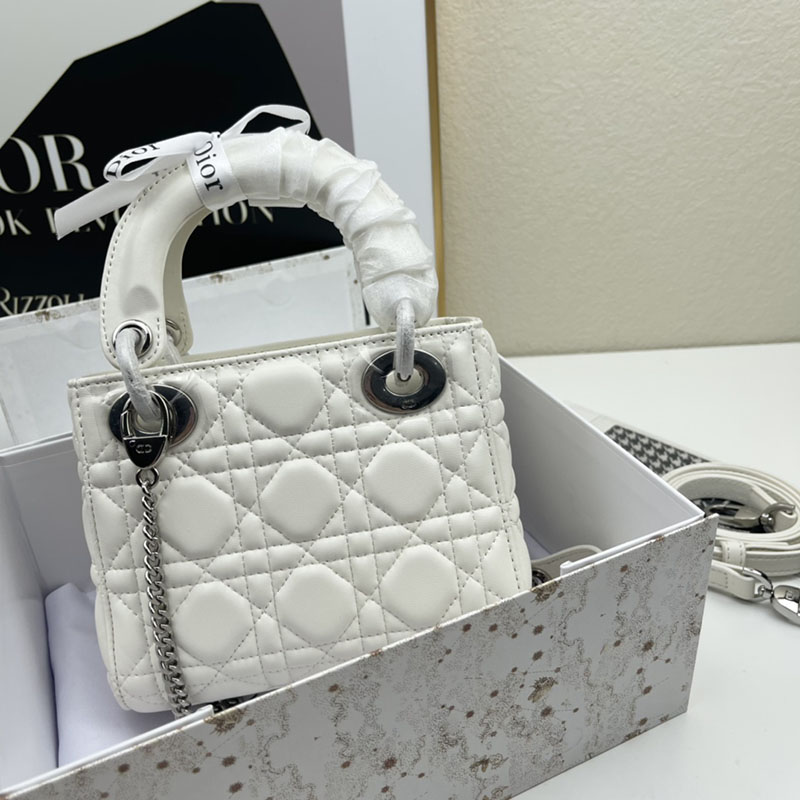 N品 DIOR ディオール Lady Dior バッグ ミニ M0505ONGE_M030 ホワイト シルバー金具 激安優良店 - 画像 (9)