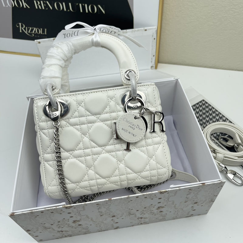 N品 DIOR ディオール Lady Dior バッグ ミニ M0505ONGE_M030 ホワイト シルバー金具 激安優良店 - 画像 (4)