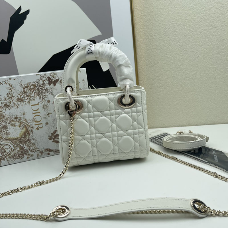 N品 DIOR ディオール Lady Dior バッグ ミニ M0505ONGE_M030 ホワイト ゴールド金具 激安優良店 - 画像 (3)