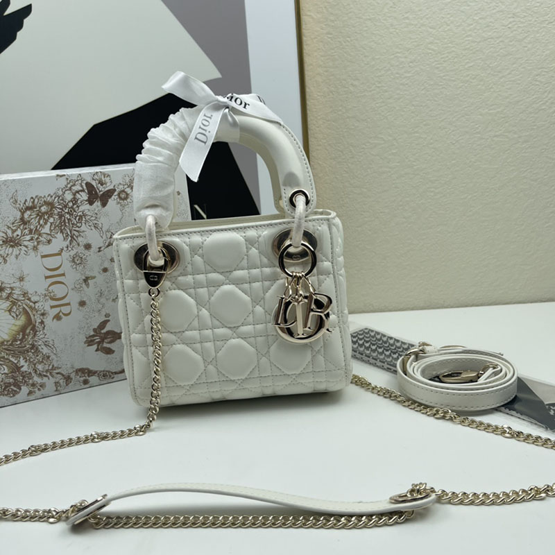 N品 DIOR ディオール Lady Dior バッグ ミニ M0505ONGE_M030 ホワイト ゴールド金具 激安優良店 - 画像 (2)