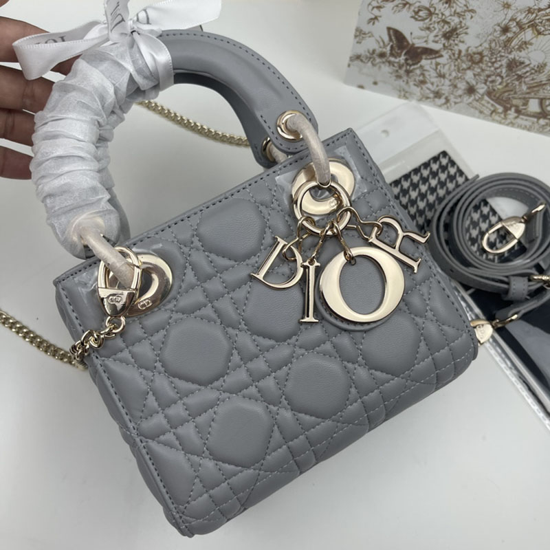 N品 DIOR ディオール Lady Dior バッグ ミニ M0505ONGE_M51G グレー ゴールド金具 激安優良店 - 画像 (6)