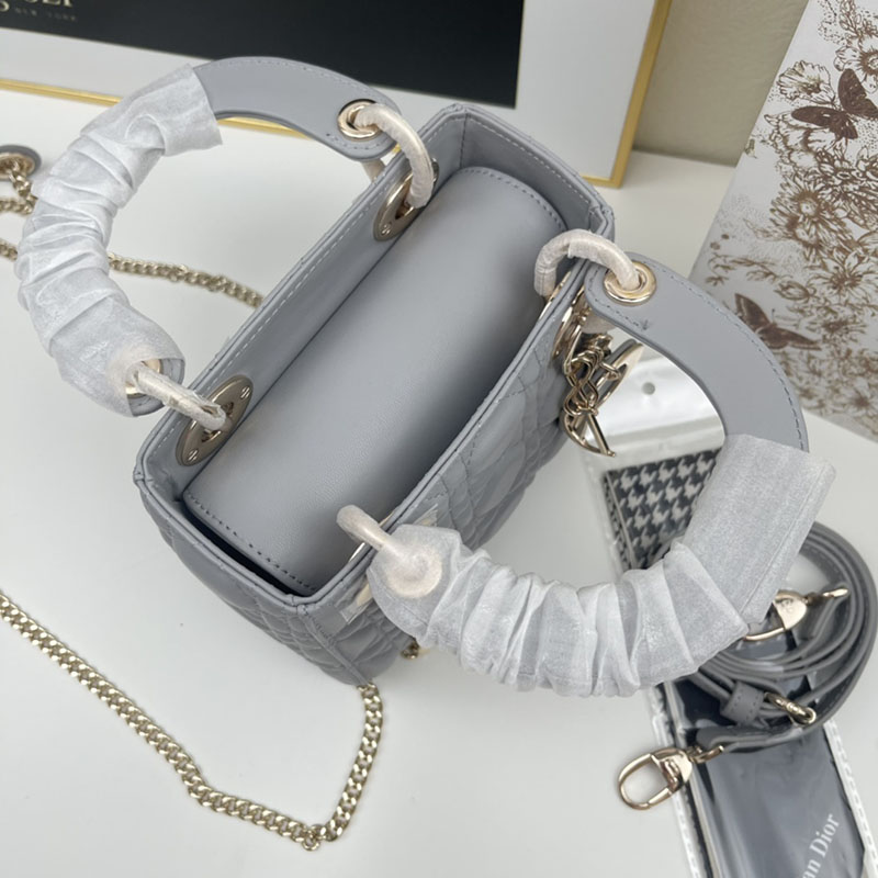 N品 DIOR ディオール Lady Dior バッグ ミニ M0505ONGE_M51G グレー ゴールド金具 激安優良店 - 画像 (5)