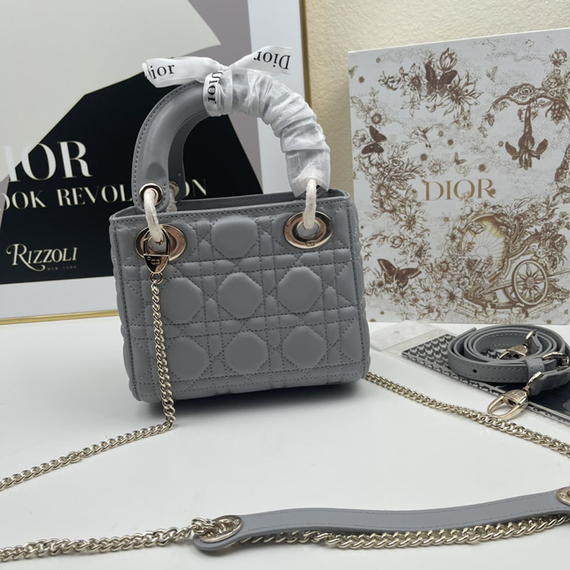 N品 DIOR ディオール Lady Dior バッグ ミニ M0505ONGE_M51G グレー ゴールド金具 激安優良店 - 画像 (3)