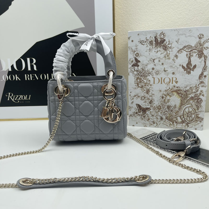 N品 DIOR ディオール Lady Dior バッグ ミニ M0505ONGE_M51G グレー ゴールド金具 激安優良店 - 画像 (2)