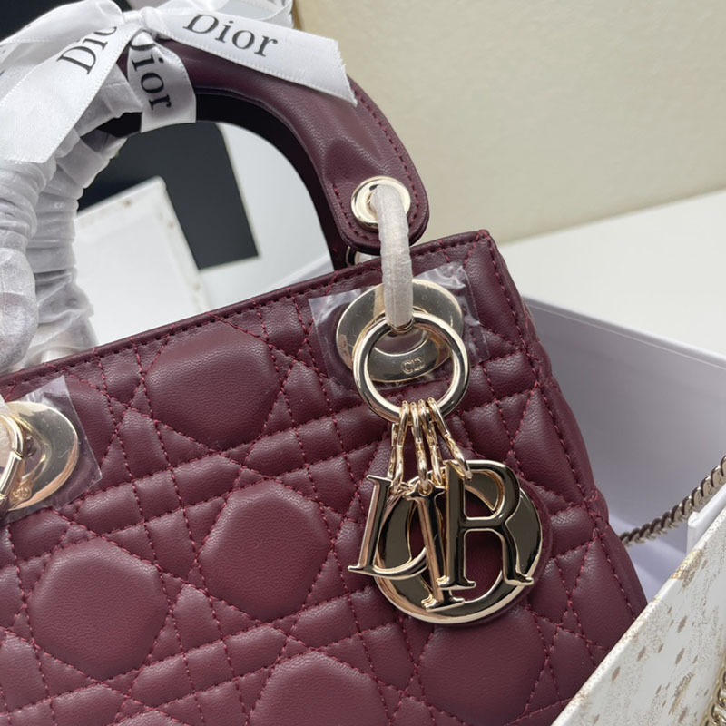 N品 DIOR ディオール Lady Dior バッグ ミニ M0505ONGE_M323 ワイン ゴールド金具 激安優良店 - 画像 (9)