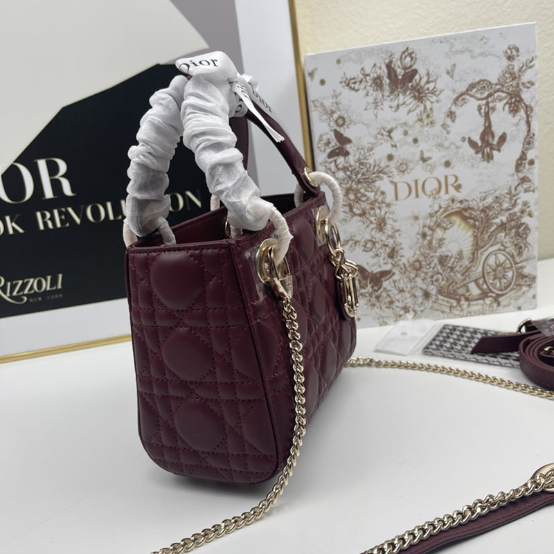 N品 DIOR ディオール Lady Dior バッグ ミニ M0505ONGE_M323 ワイン ゴールド金具 激安優良店 - 画像 (8)