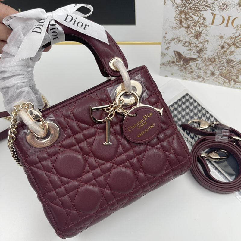 N品 DIOR ディオール Lady Dior バッグ ミニ M0505ONGE_M323 ワイン ゴールド金具 激安優良店 - 画像 (6)