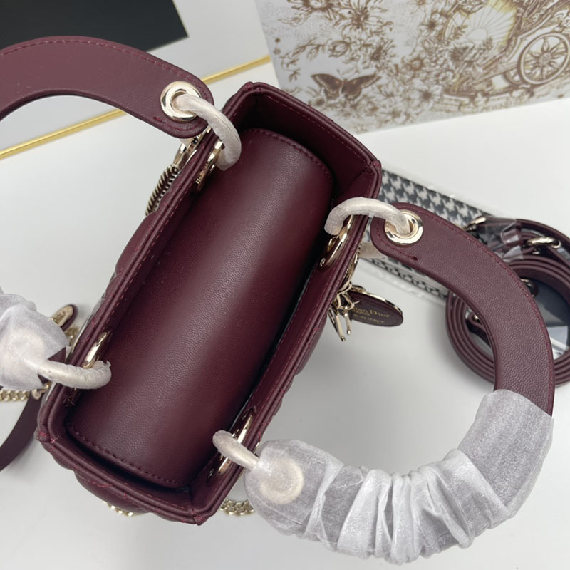 N品 DIOR ディオール Lady Dior バッグ ミニ M0505ONGE_M323 ワイン ゴールド金具 激安優良店 - 画像 (5)
