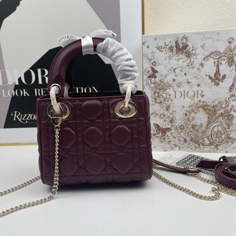 N品 DIOR ディオール Lady Dior バッグ ミニ M0505ONGE_M323 ワイン ゴールド金具 激安優良店 - 画像 (4)