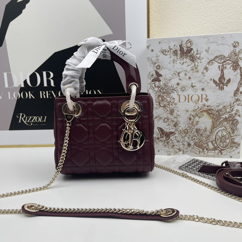 N品 DIOR ディオール Lady Dior バッグ ミニ M0505ONGE_M323 ワイン ゴールド金具 激安優良店 - 画像 (2)