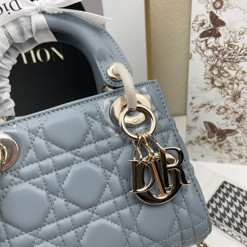 N品 DIOR ディオール Lady Dior バッグ ミニ M0505ONGE_M23B ブルー ゴールド金具 激安優良店 - 画像 (9)