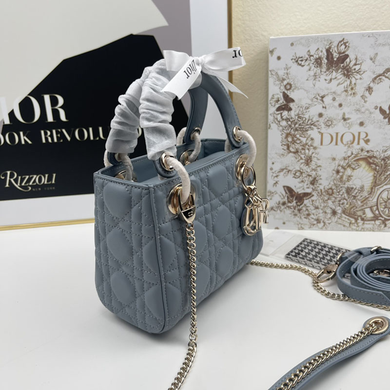 N品 DIOR ディオール Lady Dior バッグ ミニ M0505ONGE_M23B ブルー ゴールド金具 激安優良店 - 画像 (8)