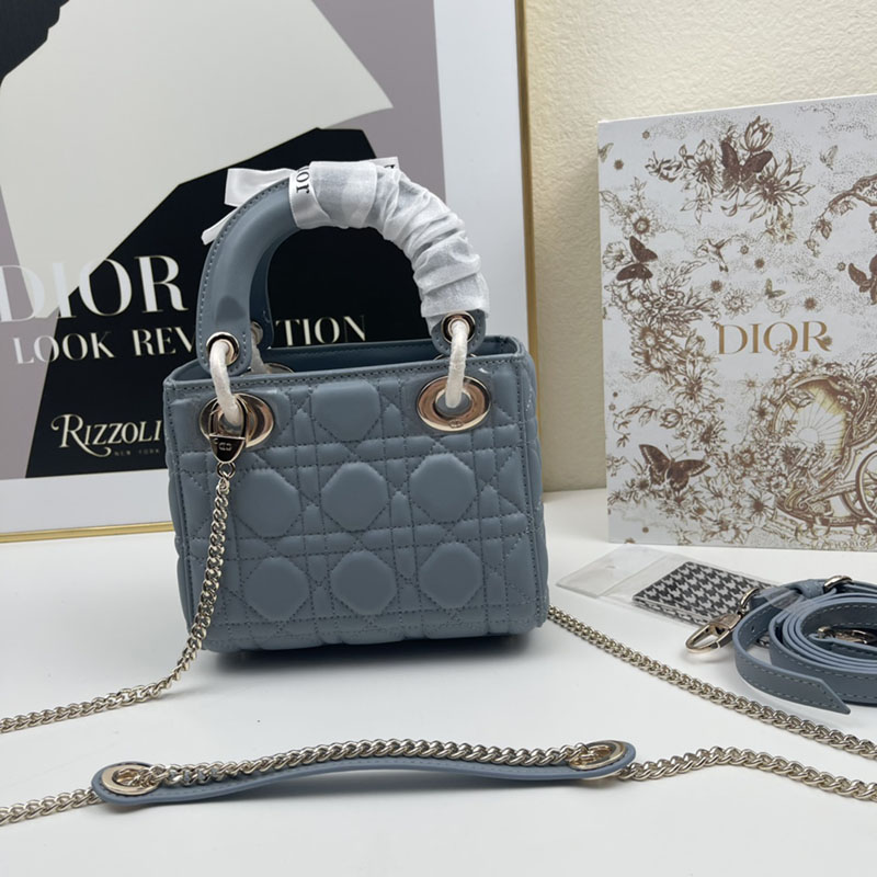 N品 DIOR ディオール Lady Dior バッグ ミニ M0505ONGE_M23B ブルー ゴールド金具 激安優良店 - 画像 (3)