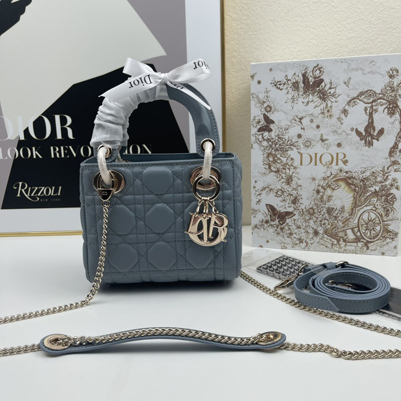 N品 DIOR ディオール Lady Dior バッグ ミニ M0505ONGE_M23B ブルー ゴールド金具 激安優良店 - 画像 (2)