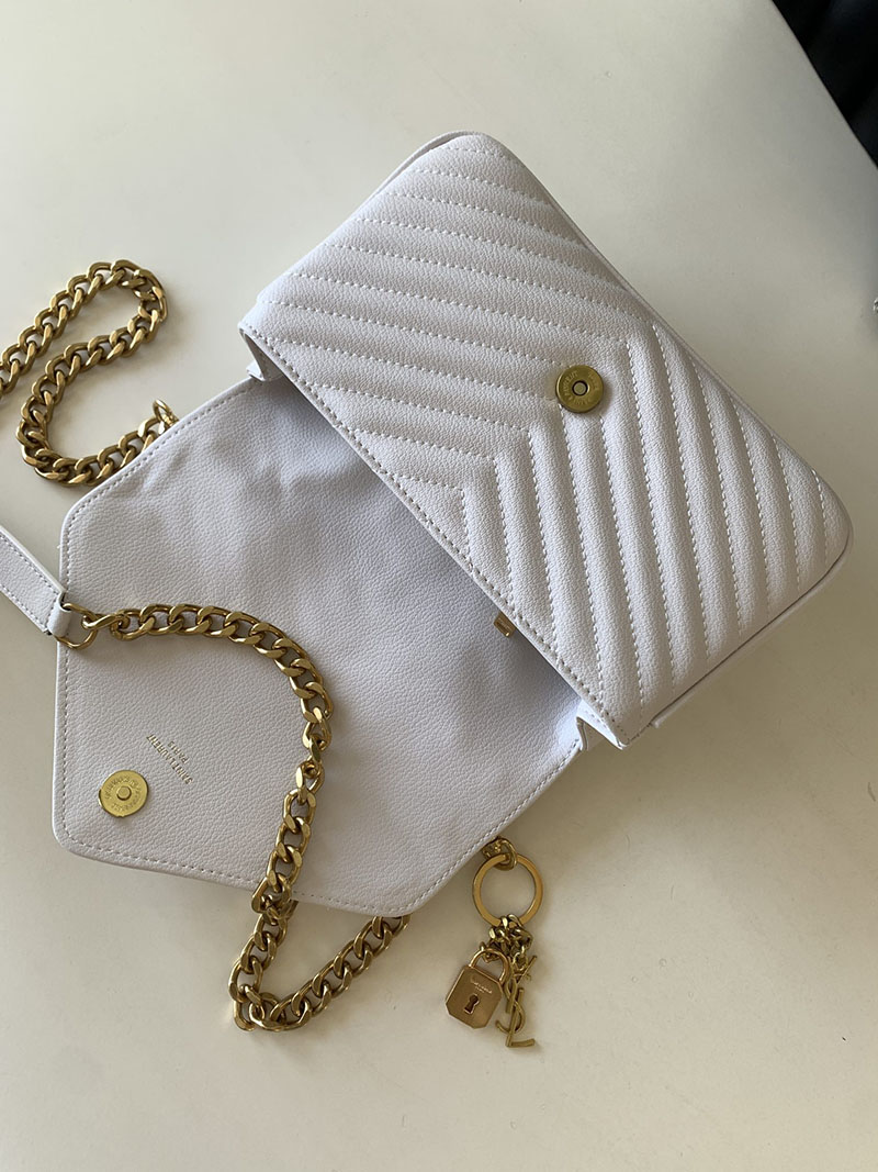 N品 YSL サンローラン バッグ 50代 カレッジ ミディアム ホワイト 600279BRM072000 ラムスキン ゴールド金具 激安優良店 - 画像 (5)