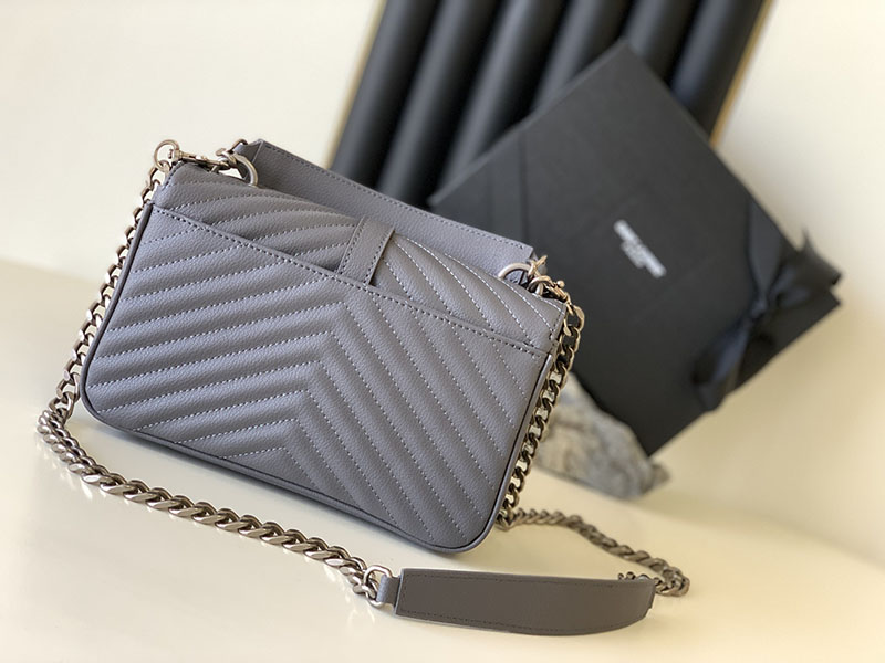 N品 YSL サンローラン バッグ 50代 カレッジ ミディアム グレー 600279BRM041112 ラムスキン シルバー金具 激安優良店 - 画像 (8)