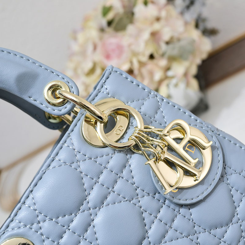 N品 DIOR ディオール Lady Dior バッグ ミニ M0505ONGE_M928 ブルー ゴールド金具 激安優良店 - 画像 (5)