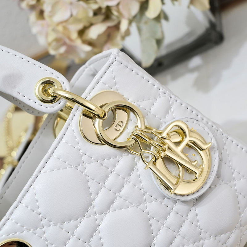 N品 DIOR ディオール Lady Dior バッグ ミニ M0505ONGE_M030 ホワイト ゴールド金具 激安優良店 - 画像 (5)