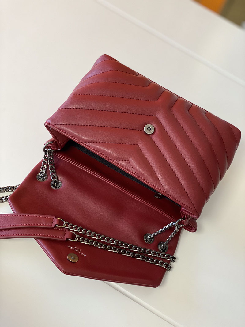N品 YSL サンローラン バッグ 40代 ルル スモール ROUGE MERLOT 494699DV7266592 ラムスキン シルバー金具 - 画像 (4)