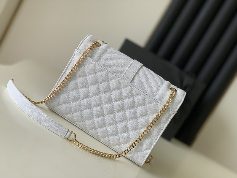 N品 YSL サンローラン ショルダーバッグ エンベロープ ミディアム ホワイト 600185AACT72000 ラムスキン ゴールド金具 - 画像 (8)