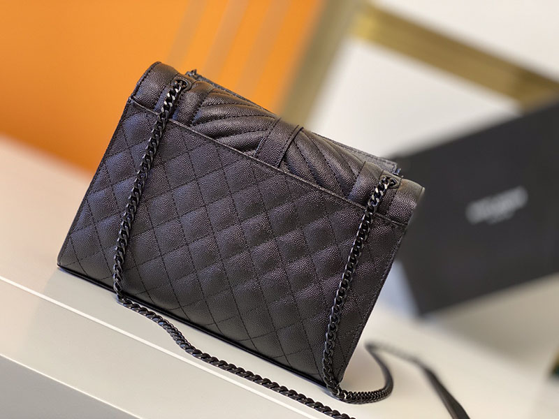 N品 YSL サンローラン ショルダーバッグ エンベロープ ミディアム ブラック 600185AACT81000 ラムスキン ブラック金具 - 画像 (8)