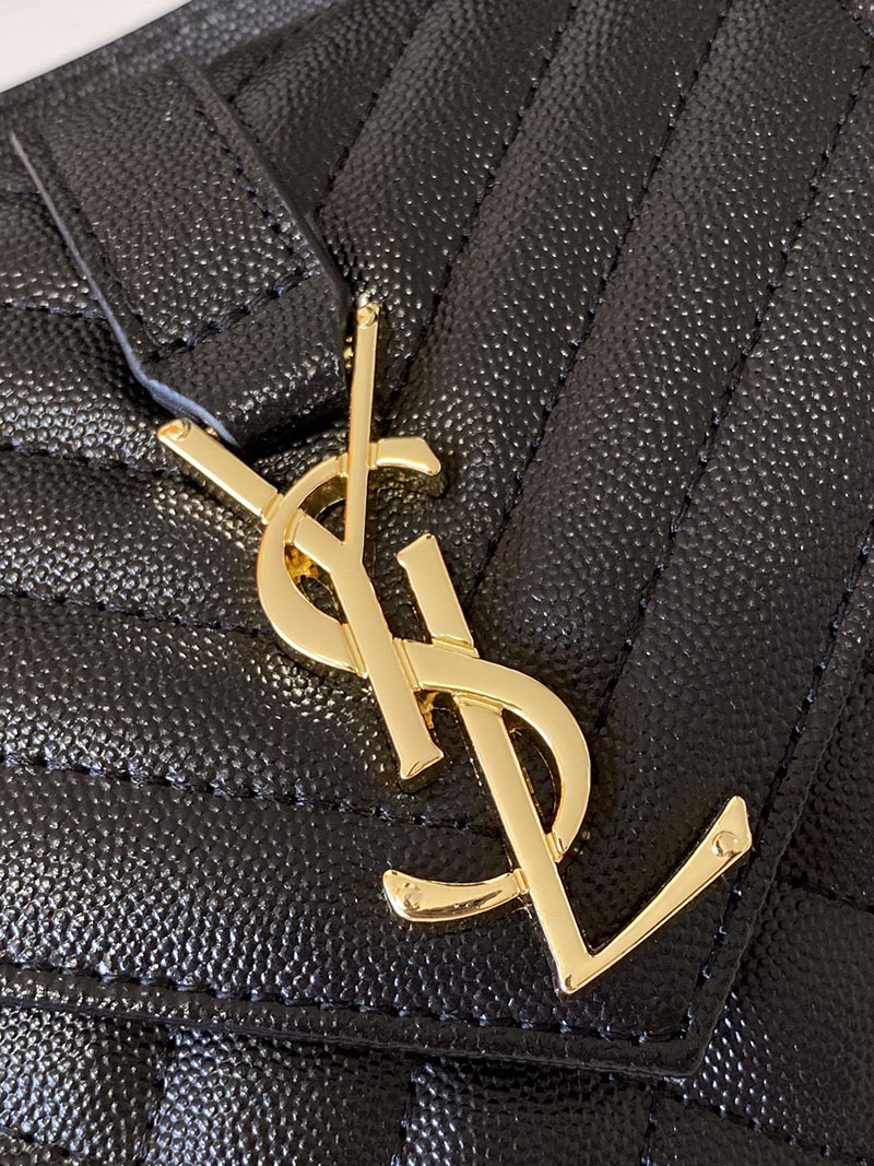 N品 YSL サンローラン ショルダーバッグ エンベロープ ミディアム ブラック 600185AACT71000 ラムスキン ゴールド金具 - 画像 (6)