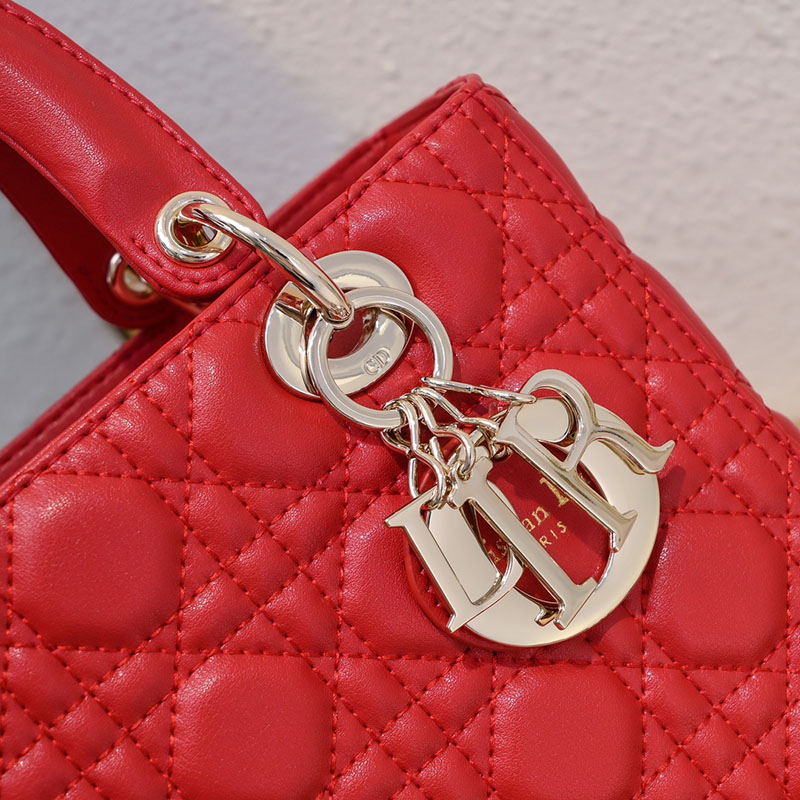 N品 DIOR ディオール Lady Dior バッグ ミディアム M0565ONGE_M63R レッド ゴールド金具 激安優良店 - 画像 (9)