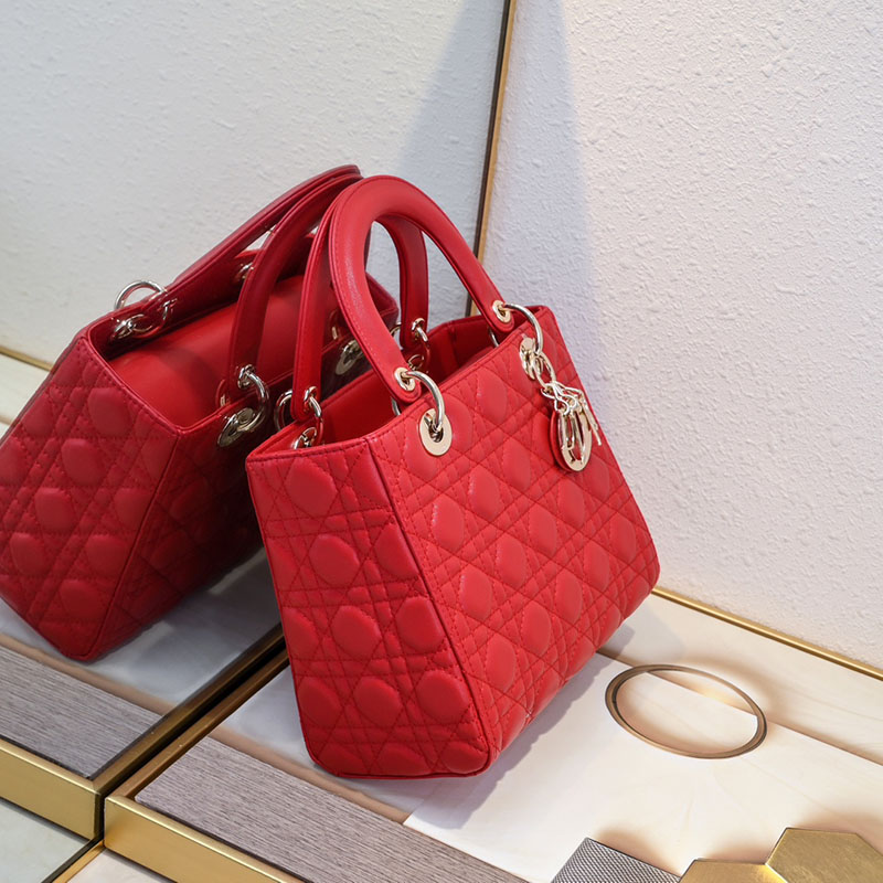 N品 DIOR ディオール Lady Dior バッグ ミディアム M0565ONGE_M63R レッド ゴールド金具 激安優良店 - 画像 (8)