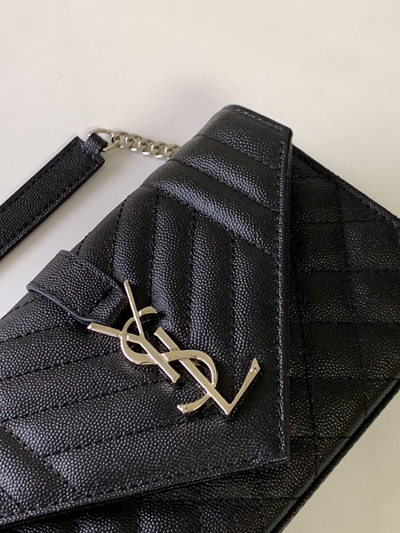 N品 YSL サンローラン ショルダーバッグ エンヴェロップ スモール ブラック 600195BOW921000 ラムスキン シルバー金具 - 画像 (6)