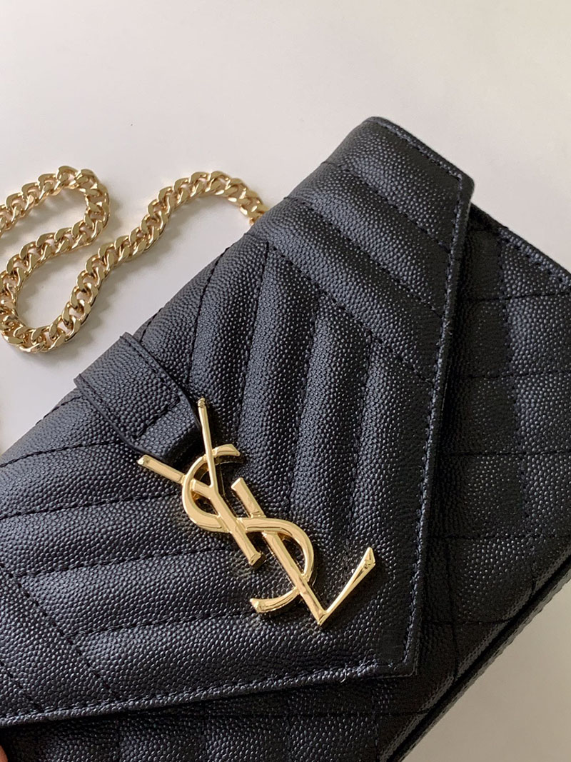 N品 YSL サンローラン ショルダーバッグ エンヴェロップ スモール ブラック 600195BOW911000 ラムスキン ゴールド金具 - 画像 (6)