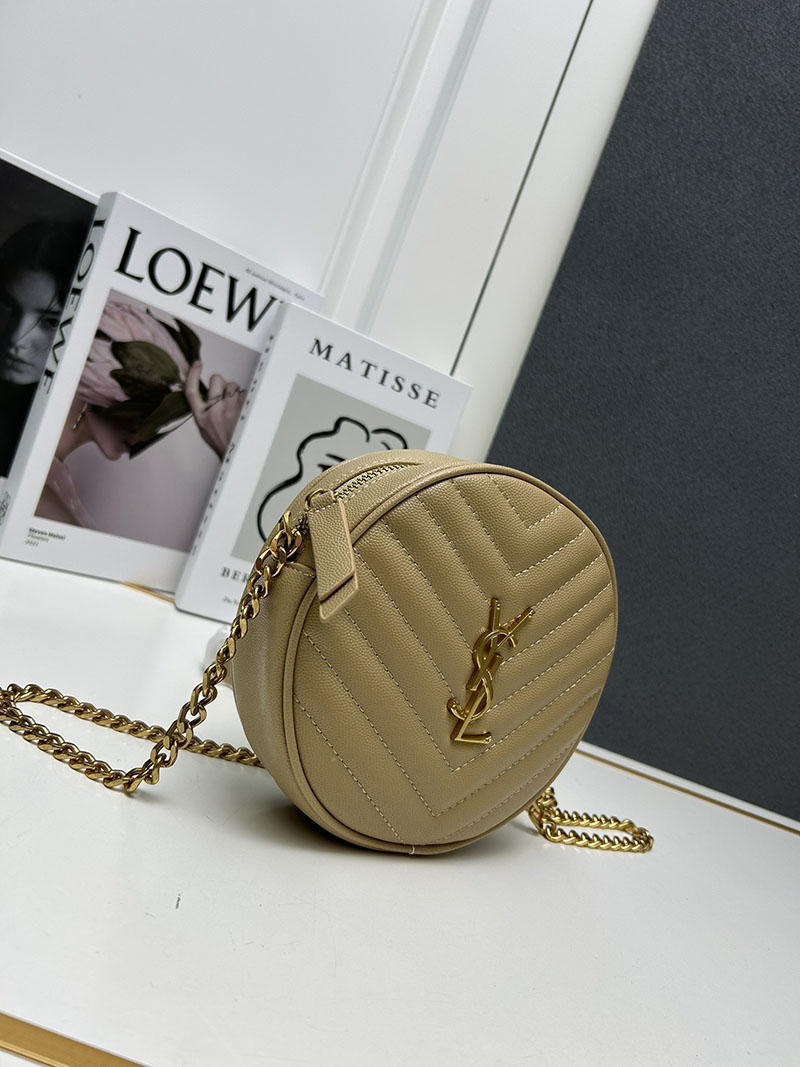 N品 YSL サンローラン ミニバッグ パリ SAINT LAURENT PARIS ヴィニル チェーン NATURAL TAN カーフスキンレザー ゴールド金具 2410209 - 画像 (7)