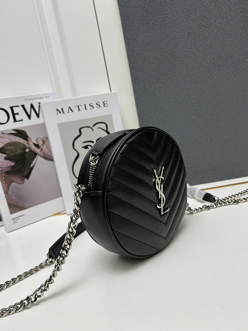 N品 YSL サンローラン ミニバッグ パリ SAINT LAURENT PARIS ヴィニル チェーン ブラック カーフスキンレザー シルバー金具 2410211 - 画像 (8)