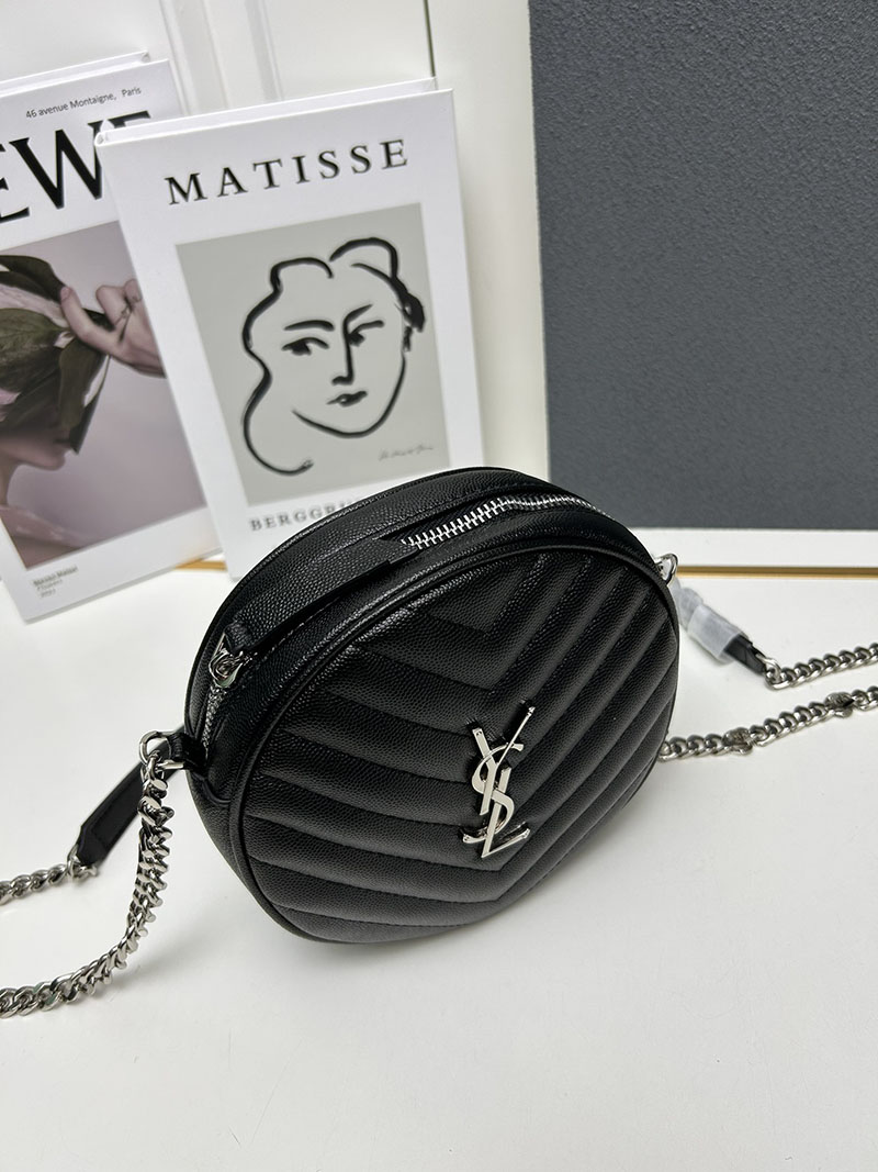 N品 YSL サンローラン ミニバッグ パリ SAINT LAURENT PARIS ヴィニル チェーン ブラック カーフスキンレザー シルバー金具 2410211 - 画像 (7)