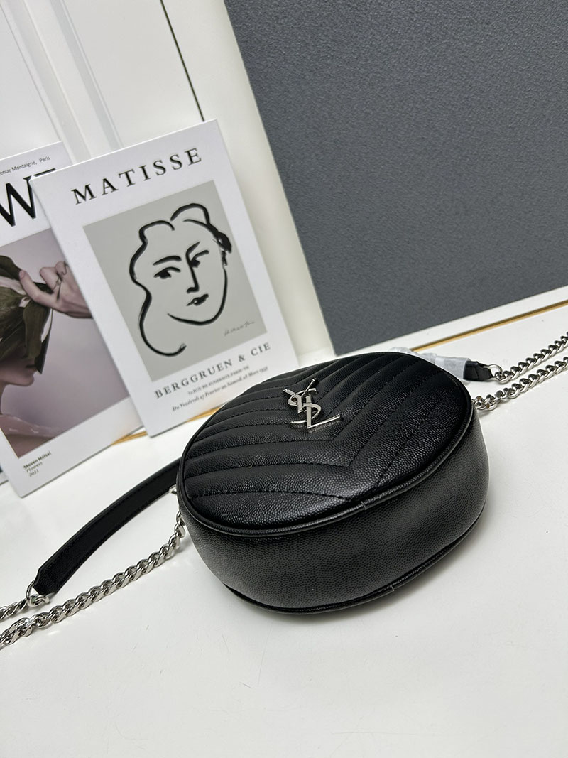 N品 YSL サンローラン ミニバッグ パリ SAINT LAURENT PARIS ヴィニル チェーン ブラック カーフスキンレザー シルバー金具 2410211 - 画像 (6)