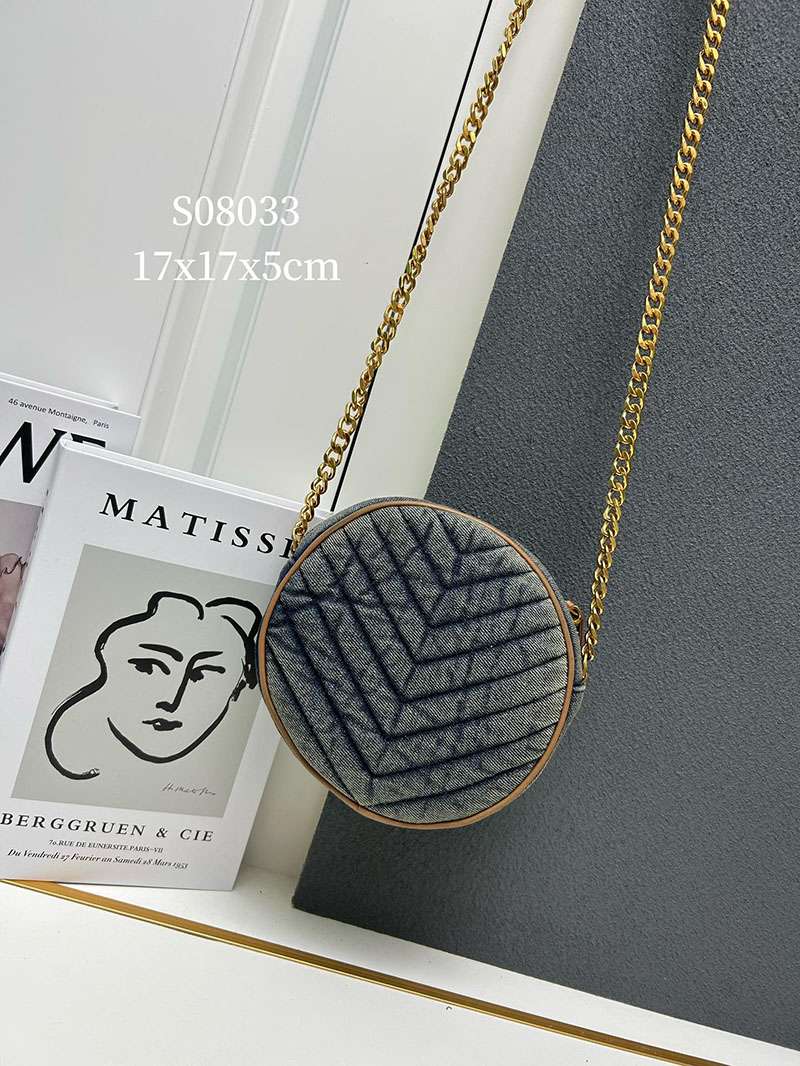 N品 YSL サンローラン ミニバッグ パリ SAINT LAURENT PARIS ヴィニル チェーン ブルー デニム デニム ゴールド金具 2410212 - 画像 (8)