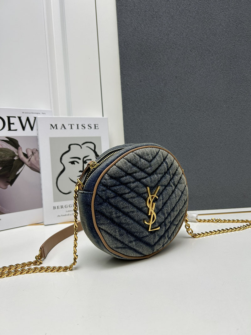 N品 YSL サンローラン ミニバッグ パリ SAINT LAURENT PARIS ヴィニル チェーン ブルー デニム デニム ゴールド金具 2410212 - 画像 (7)