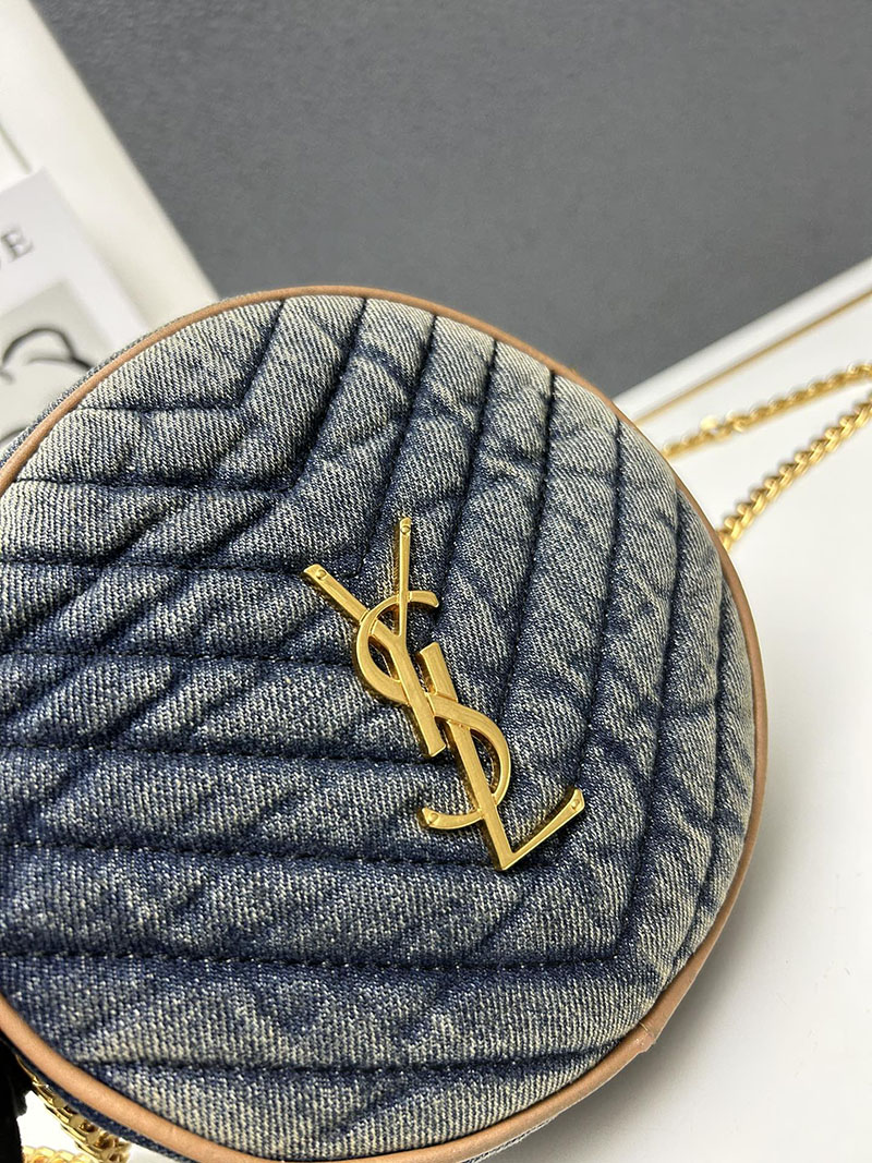 N品 YSL サンローラン ミニバッグ パリ SAINT LAURENT PARIS ヴィニル チェーン ブルー デニム デニム ゴールド金具 2410212 - 画像 (5)