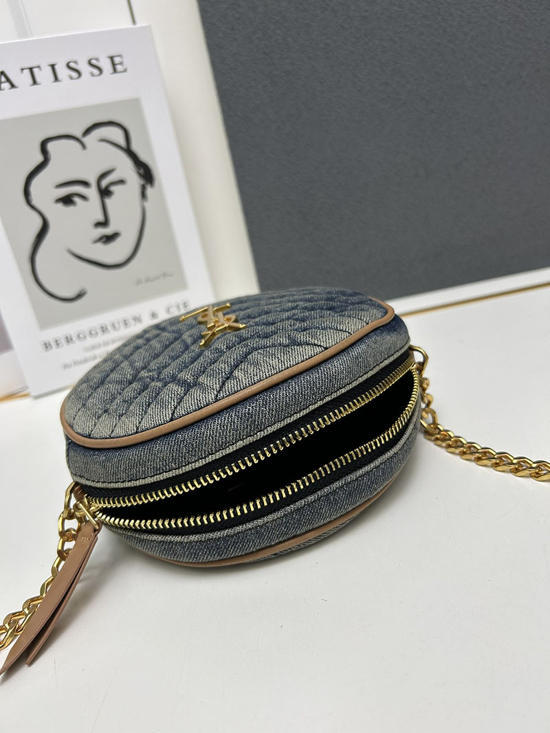 N品 YSL サンローラン ミニバッグ パリ SAINT LAURENT PARIS ヴィニル チェーン ブルー デニム デニム ゴールド金具 2410212 - 画像 (3)