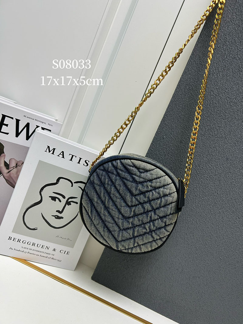 N品 YSL サンローラン ミニバッグ パリ SAINT LAURENT PARIS ヴィニル チェーン ブルー デニム デニム ゴールド金具 2410213 - 画像 (8)