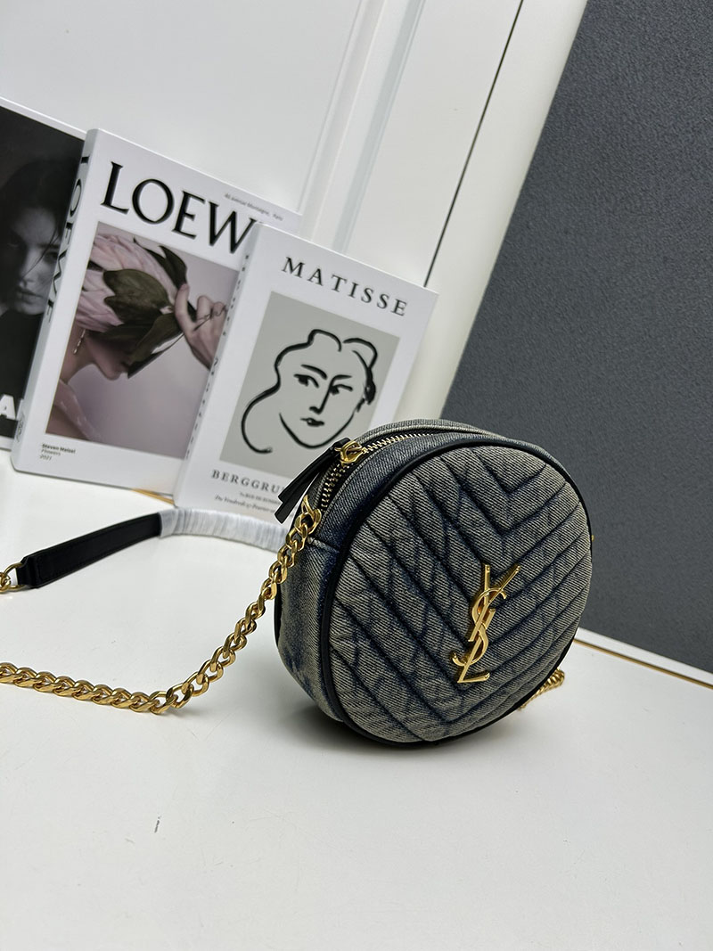 N品 YSL サンローラン ミニバッグ パリ SAINT LAURENT PARIS ヴィニル チェーン ブルー デニム デニム ゴールド金具 2410213 - 画像 (7)