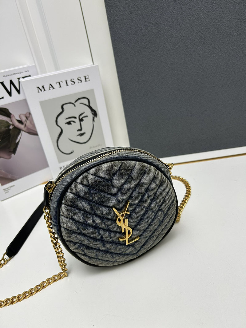N品 YSL サンローラン ミニバッグ パリ SAINT LAURENT PARIS ヴィニル チェーン ブルー デニム デニム ゴールド金具 2410213 - 画像 (6)