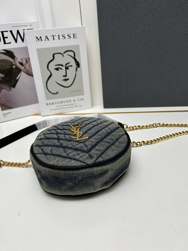 N品 YSL サンローラン ミニバッグ パリ SAINT LAURENT PARIS ヴィニル チェーン ブルー デニム デニム ゴールド金具 2410213 - 画像 (5)