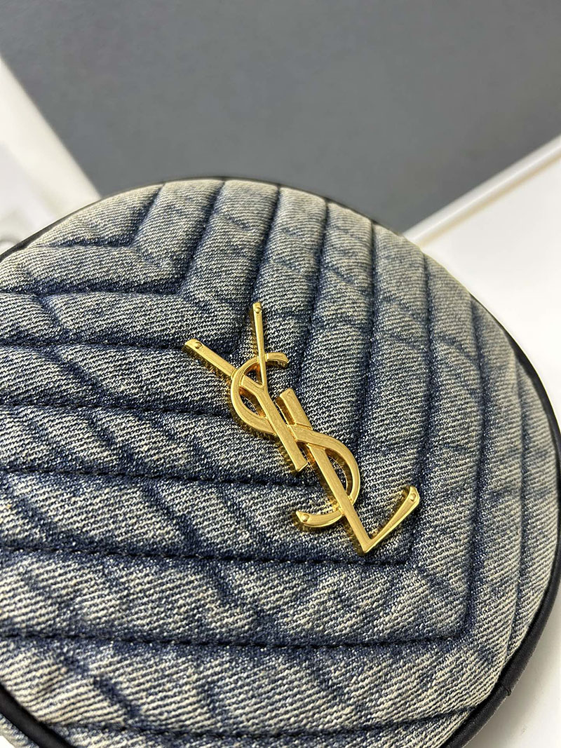 N品 YSL サンローラン ミニバッグ パリ SAINT LAURENT PARIS ヴィニル チェーン ブルー デニム デニム ゴールド金具 2410213 - 画像 (4)