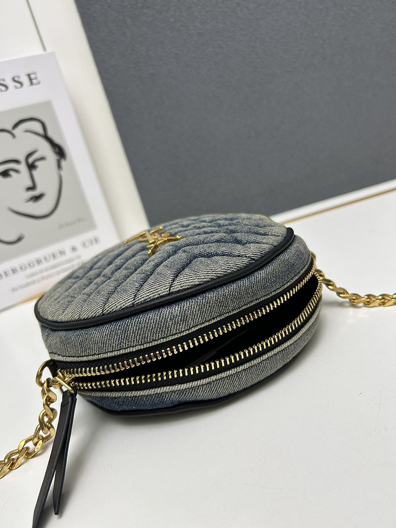 N品 YSL サンローラン ミニバッグ パリ SAINT LAURENT PARIS ヴィニル チェーン ブルー デニム デニム ゴールド金具 2410213 - 画像 (3)