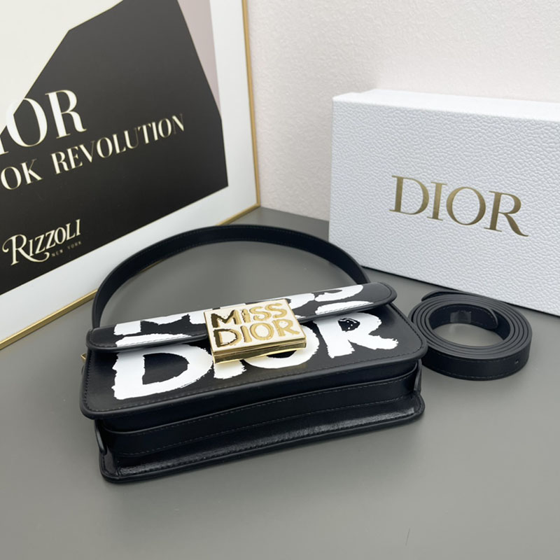 N品 DIOR ディオール Miss Dior フラップバッグ M2610UZCJ_M911 黒 ブラックxホワイト ゴールド金具 激安優良店 - 画像 (6)