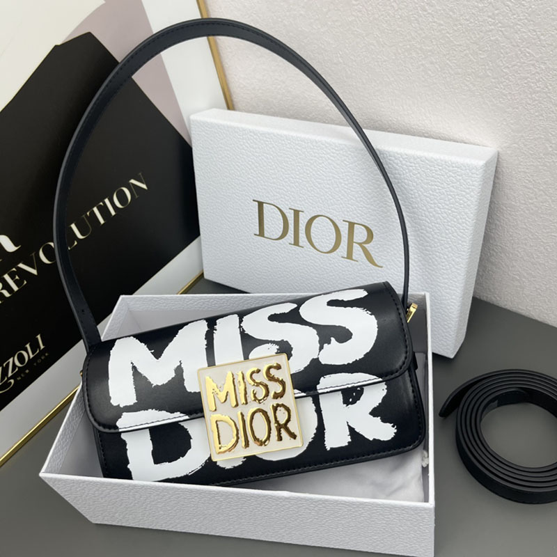 N品 DIOR ディオール Miss Dior フラップバッグ M2610UZCJ_M911 黒 ブラックxホワイト ゴールド金具 激安優良店 - 画像 (2)
