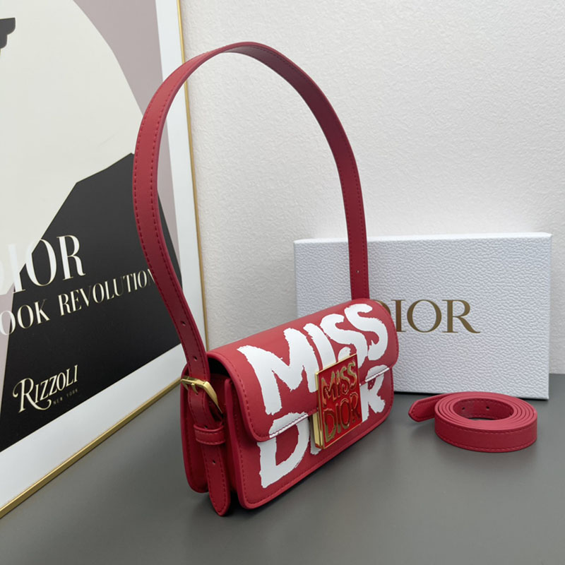 N品 DIOR ディオール Miss Dior フラップバッグ M2610UZCJ_M63R レッド xホワイト ゴールド金具 激安優良店 - 画像 (8)
